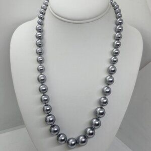 Coldwater Creek Graduated Silver Blue‎ Glass Pearl Necklace